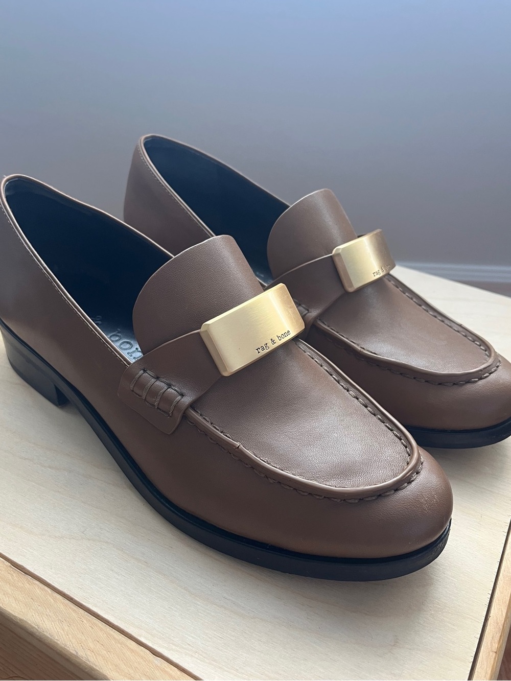 Rag & Bone Canter Brown Leather Loafers with Gold Buckle - Picture 3 of 15